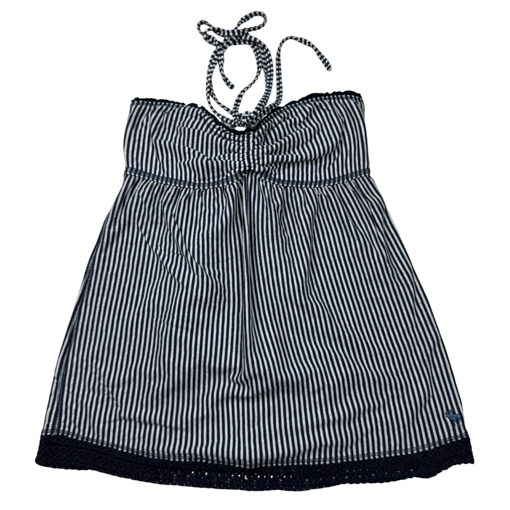 VTG Y2K Abercrombie & Fitch Navy White Striped Halter Babydoll Top Crochet M